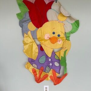 Vintage 90s  Windsock Garden Banner Kids Large Yellow Chick Easter Spring Floral